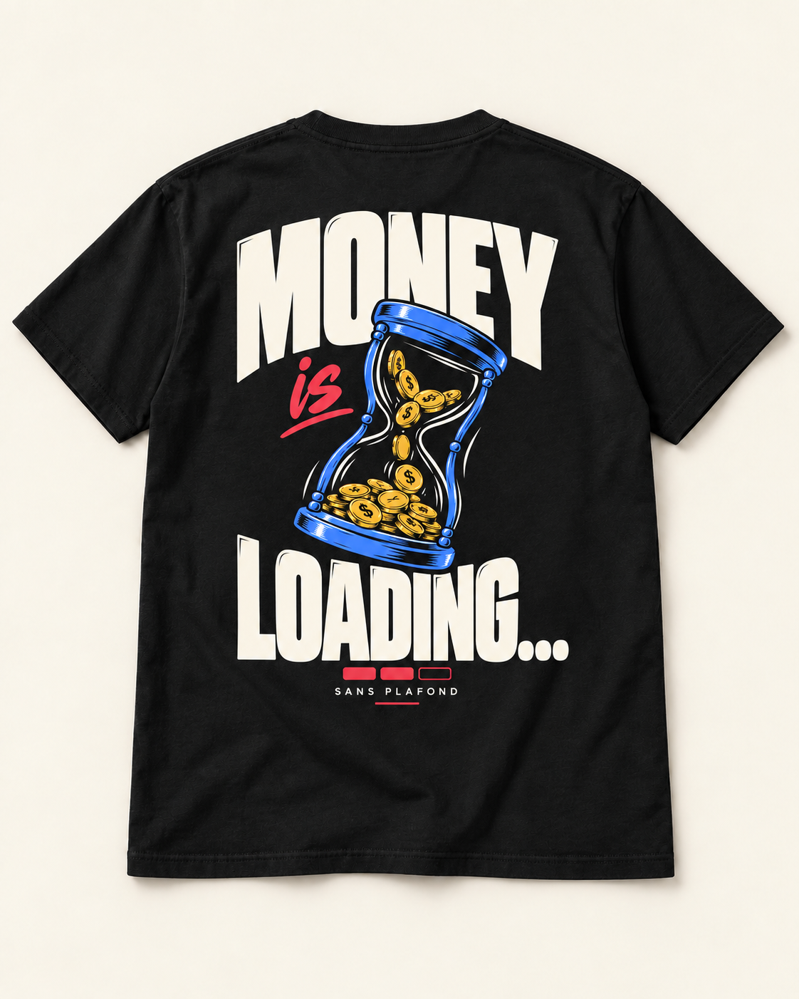 T-shirt MONEY IS LOADING noir — motif au dos — visuel de présentation