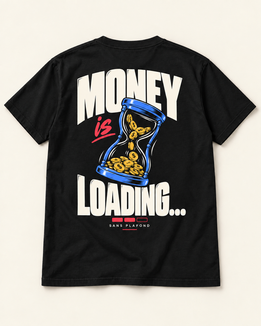 T-shirt MONEY IS LOADING noir — motif au dos — visuel de présentation