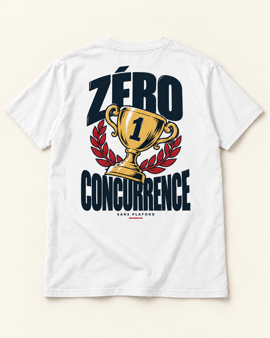T-shirt ZÉRO CONCURRENCE blanc — motif au dos — visuel de présentation